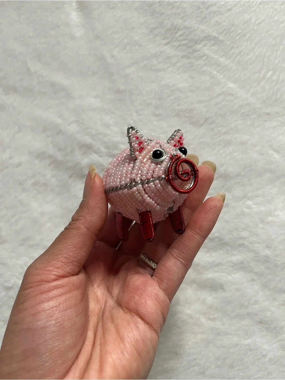Pig Beaded Pink Pig Charm with Red Accents gift knick knacks